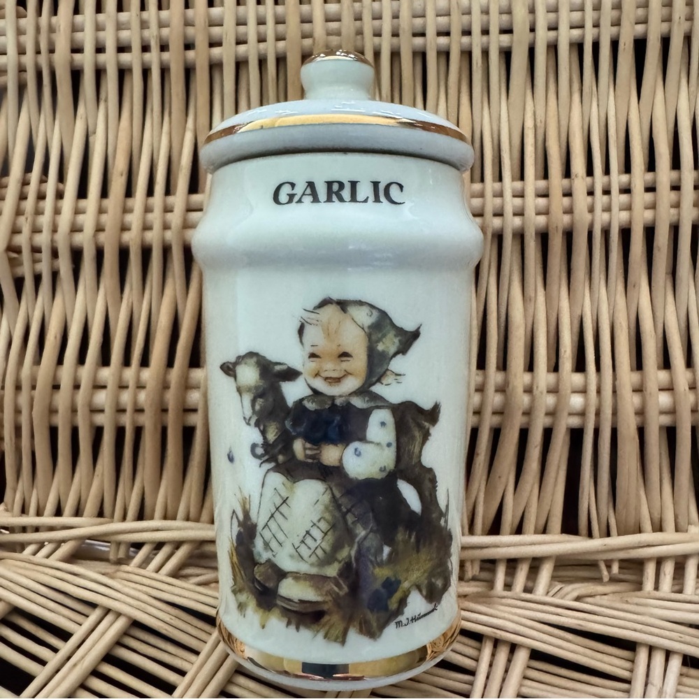 MJ Hummel Vintage Ceramic Garlic Spice Jar with Child Design